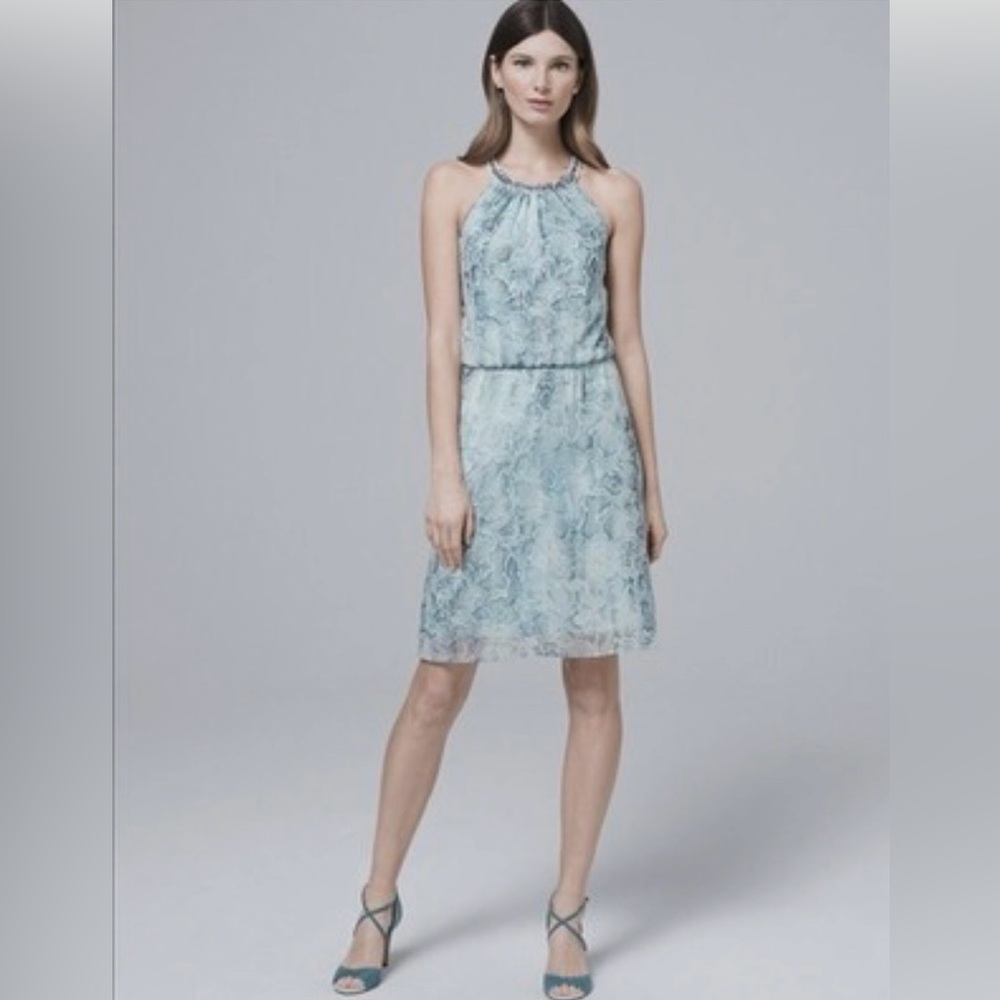 WHBM Light Blue Snake Print Halter Dress